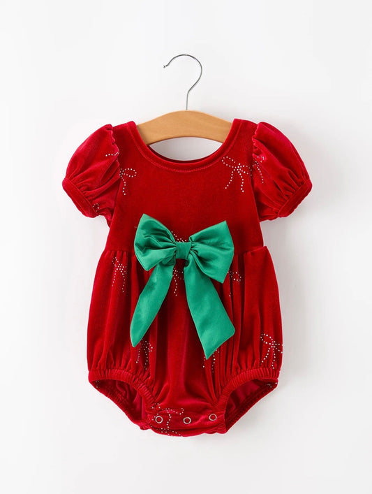 Velvet Christmas Bow Romper