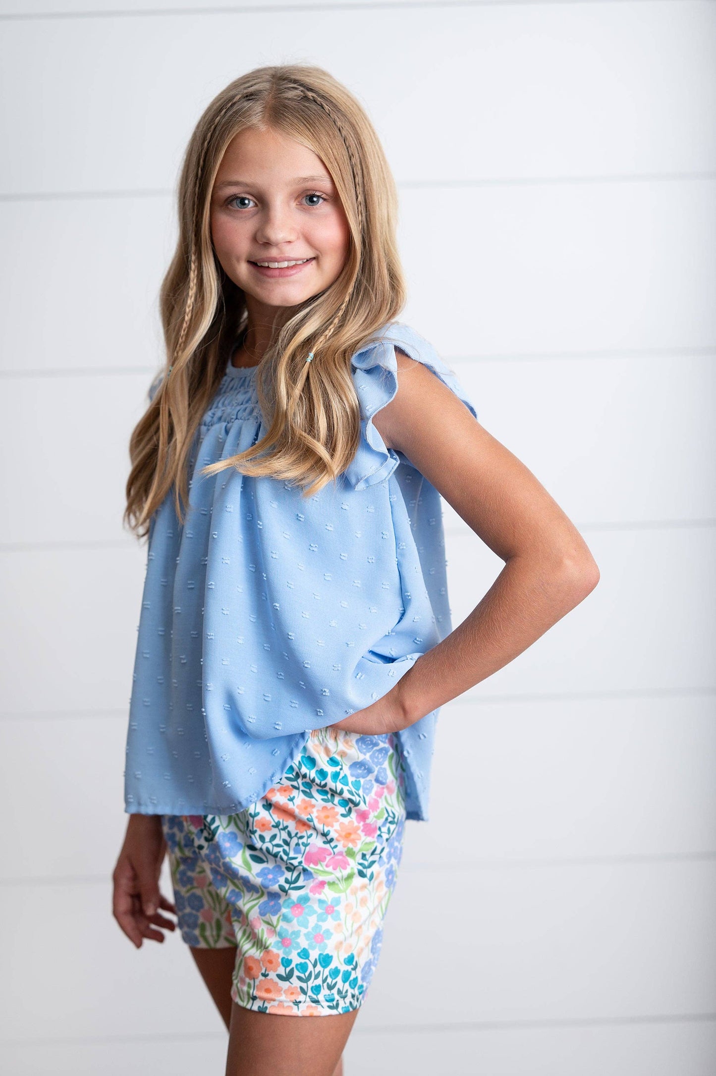 Girls Periwinkle Floral Spring Summer Ruffle Short Set