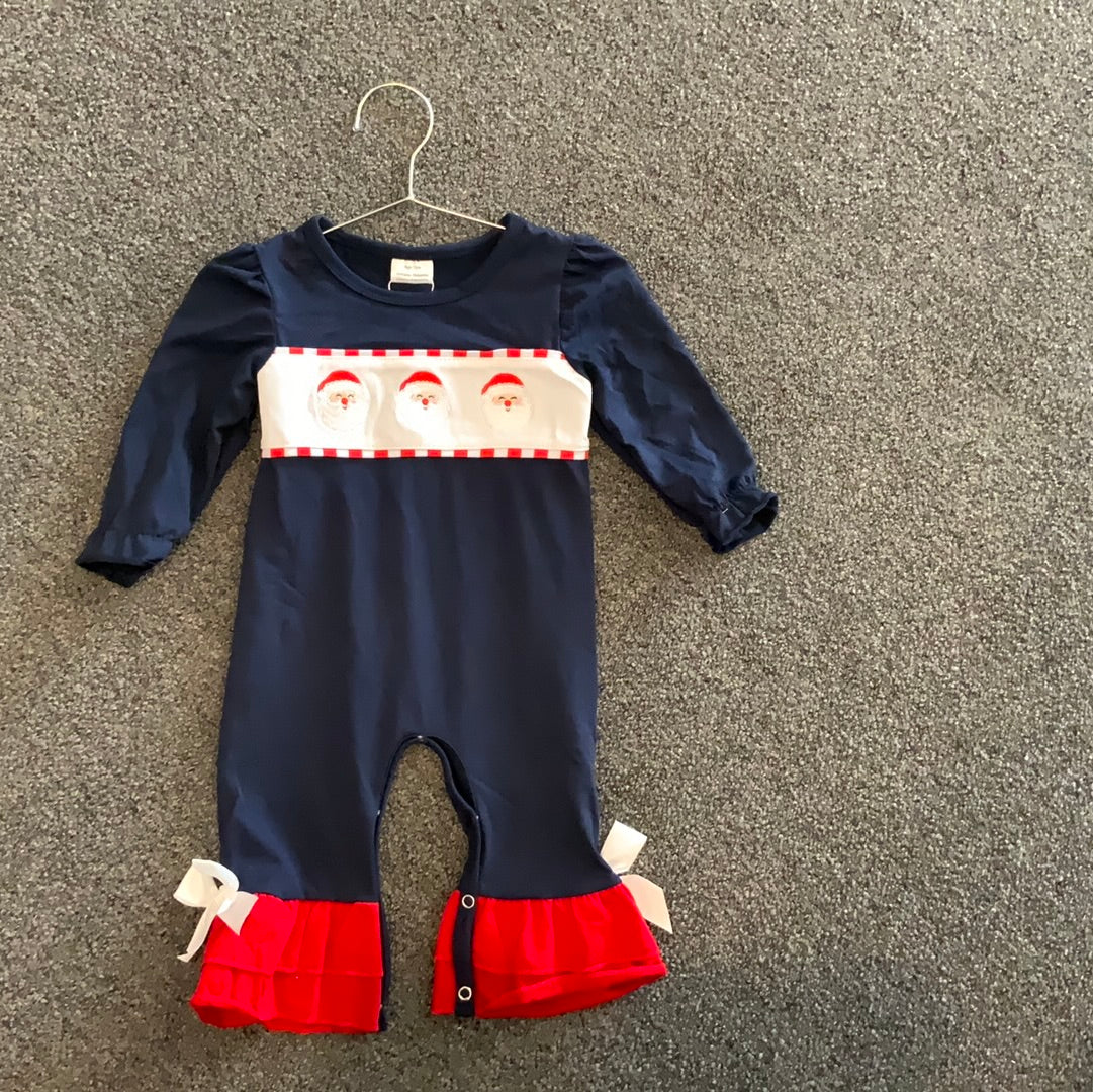 Girls navy Santa romper