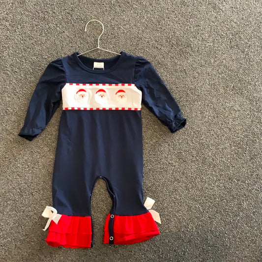 Girls navy Santa romper