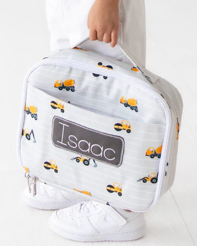 Construction on Grey Lunch Bag (monogram included)