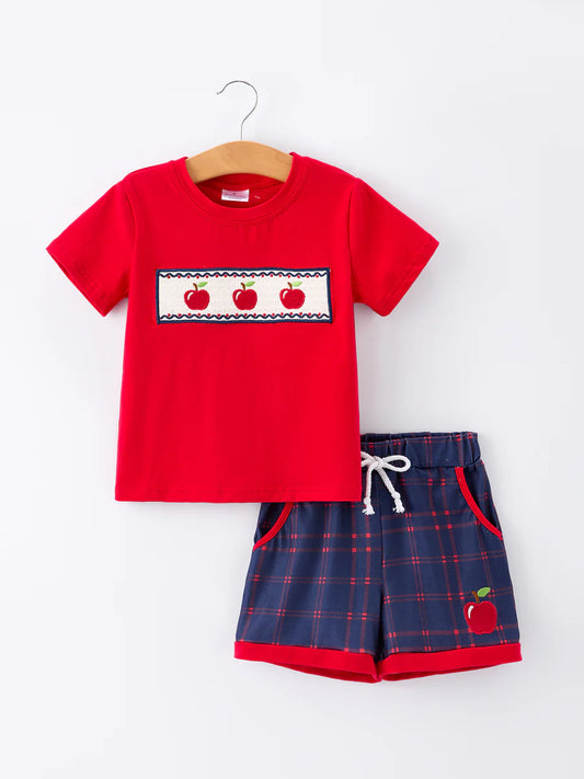 Back to School Apple Boys Plaid Set