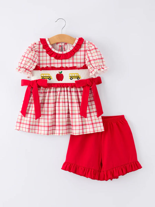 Back to School School Bus Embroidery Plaid Set