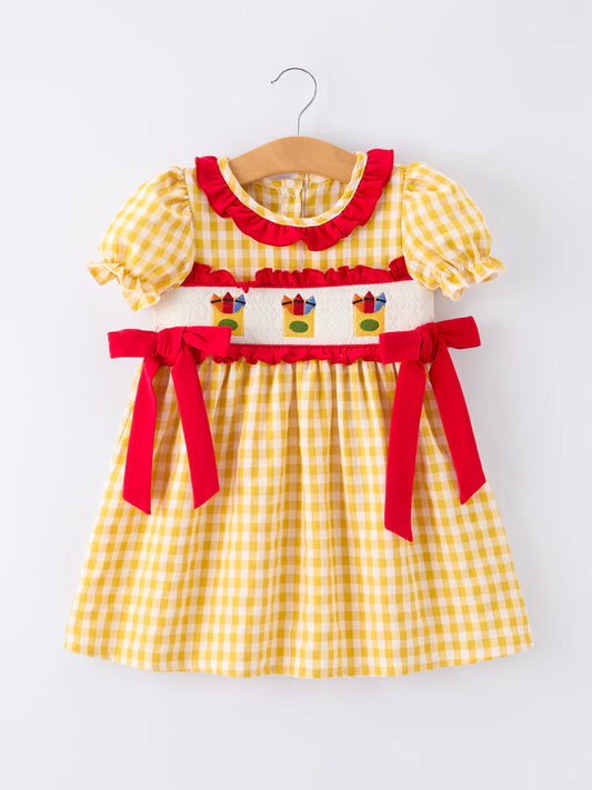 Back to School Crayon Ruffle Collar Dress