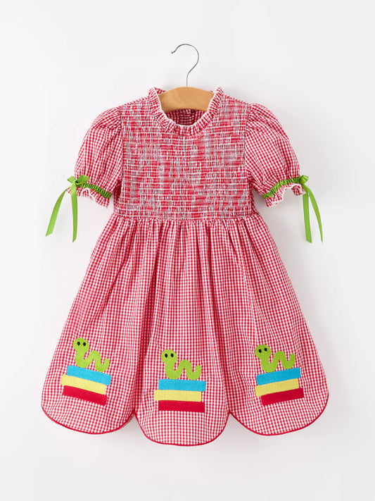 Back to School Worm Plaid Twirl Dress