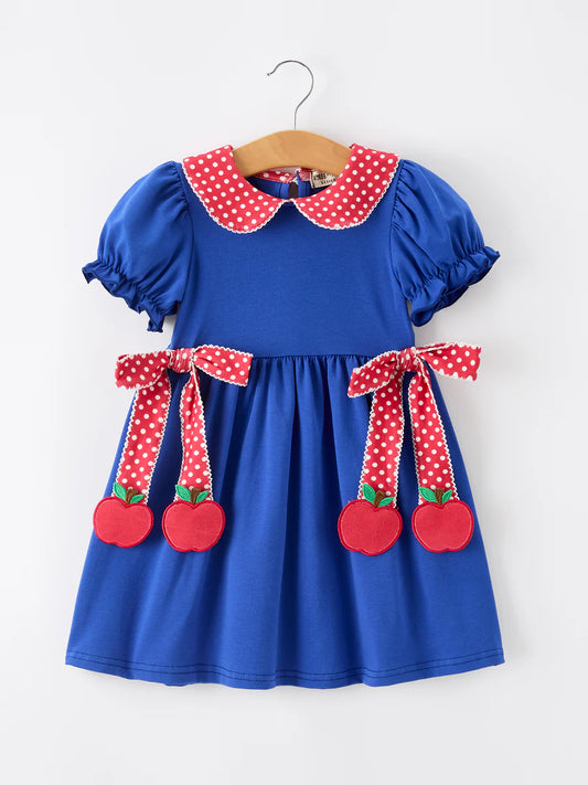 Back to School Apple Polka Dot Petals Collar Bow Dress