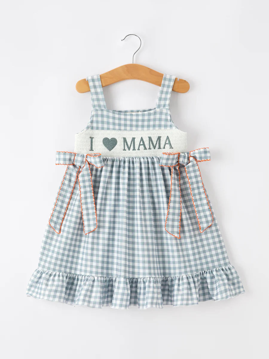 Summer Plaid Smocked I Love Mama Dress