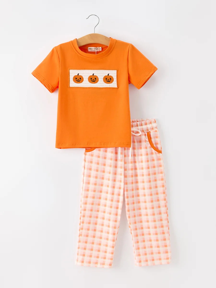 Halloween Pumpkin Plaid Pant Set