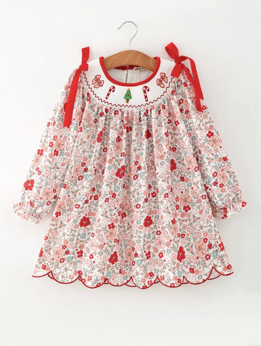 Christmas Red Floral Dress