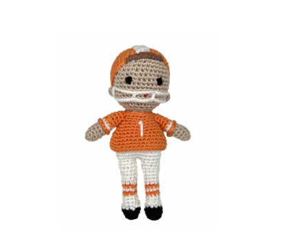 Football Player Bamboo Crochet Rattle - Orange & White
