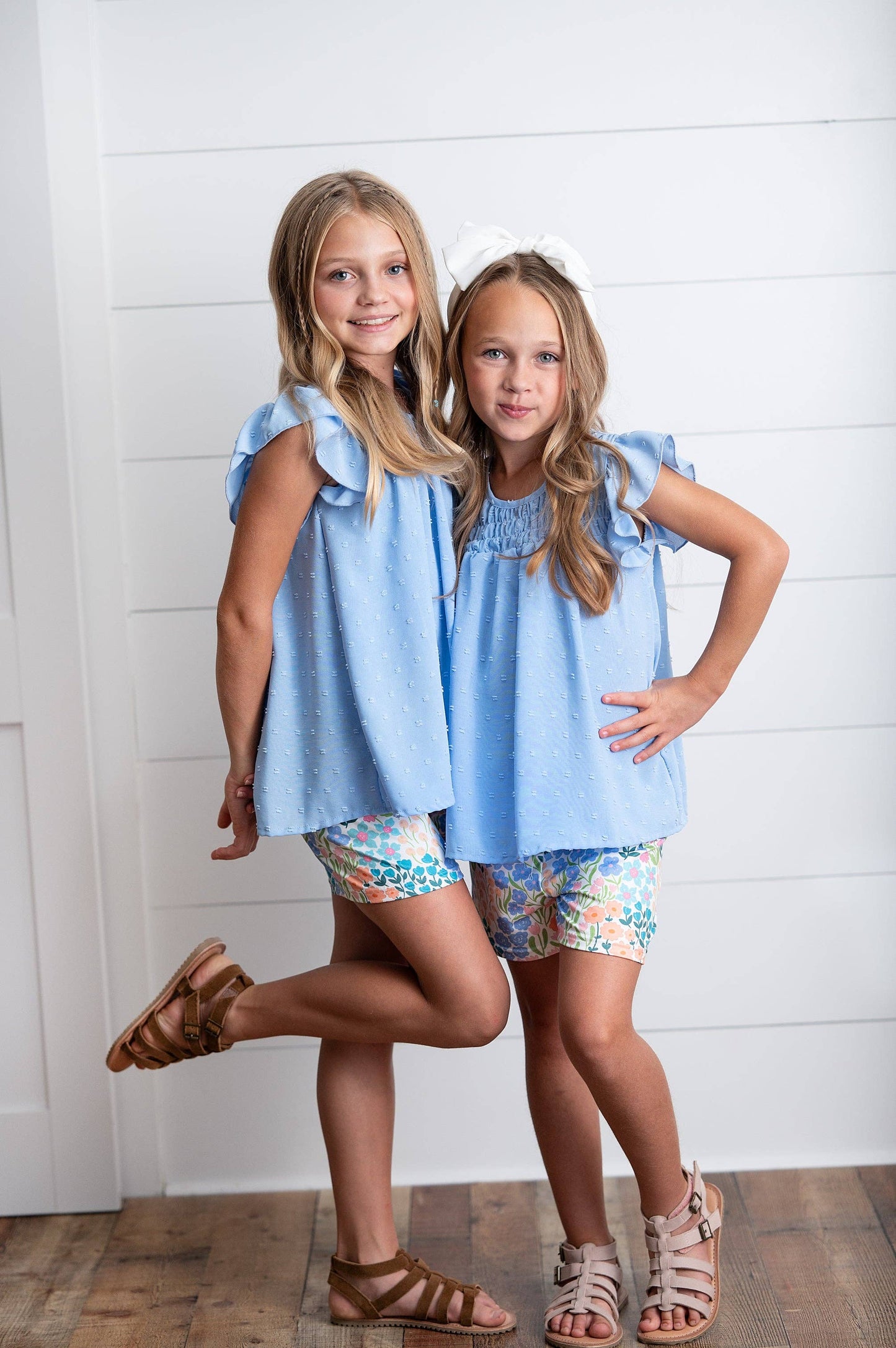 Girls Periwinkle Floral Spring Summer Ruffle Short Set