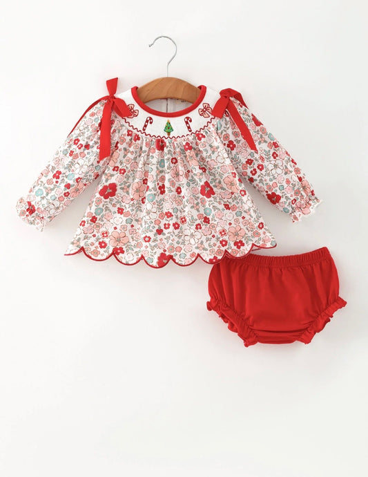 Christmas Red Floral Diaper Set