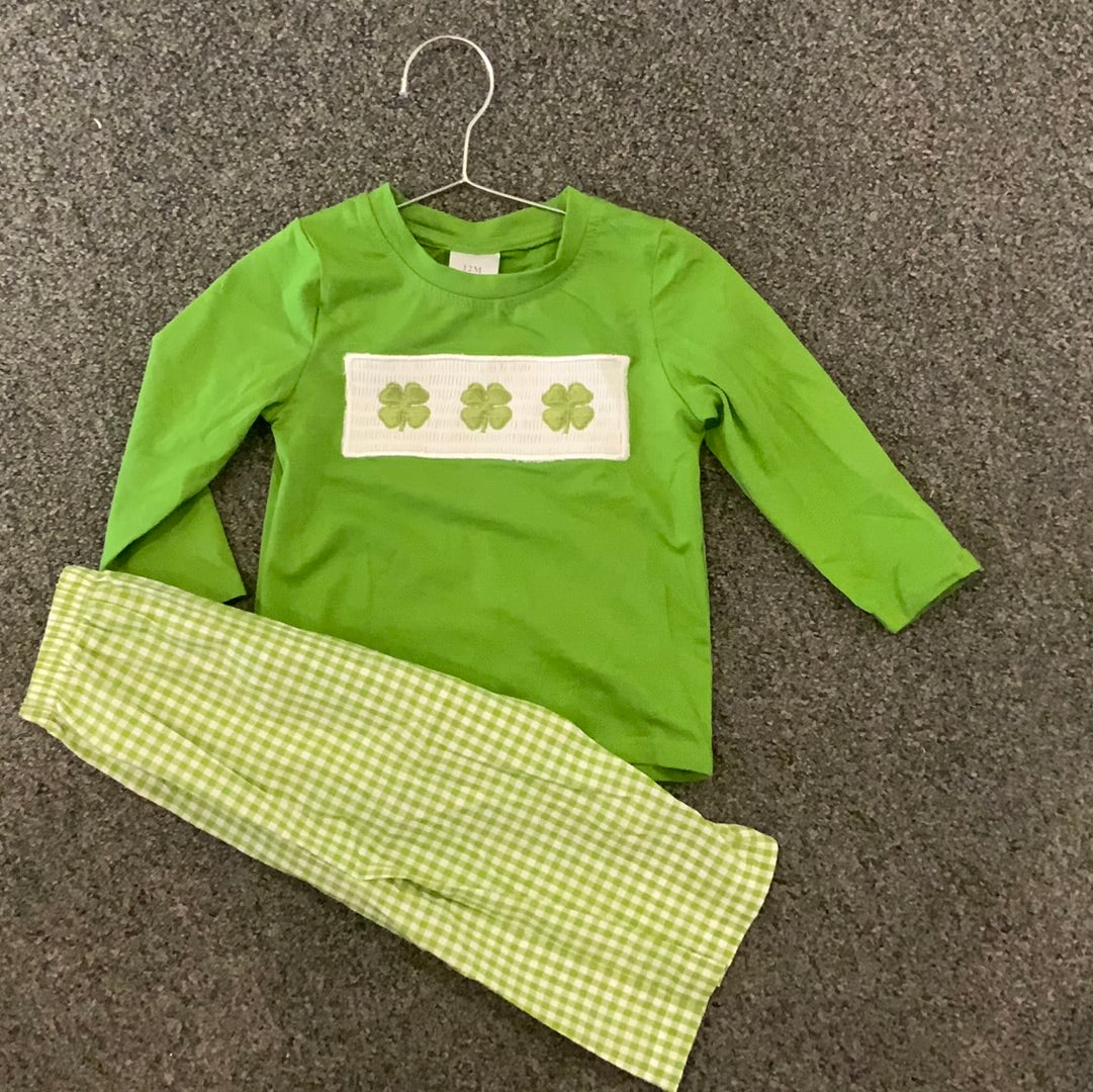 Boys Plaid Four Leaf Clover Set