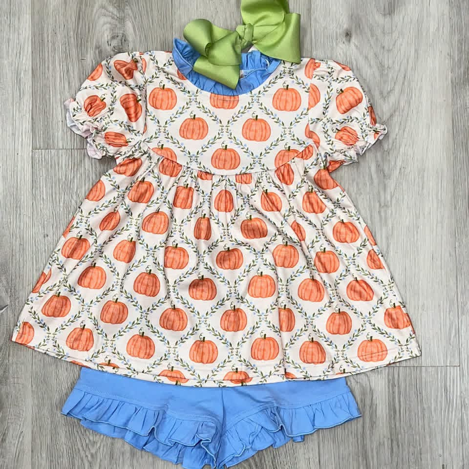 Girls Pumpkin Shorts Set