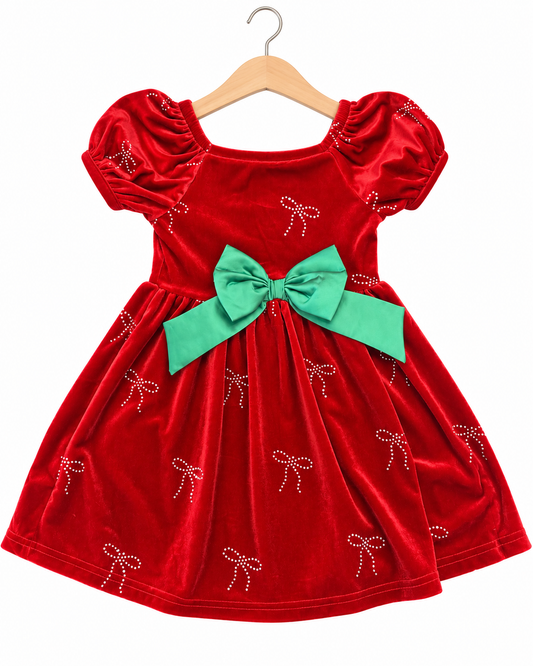 Velvet Christmas Bow Dress