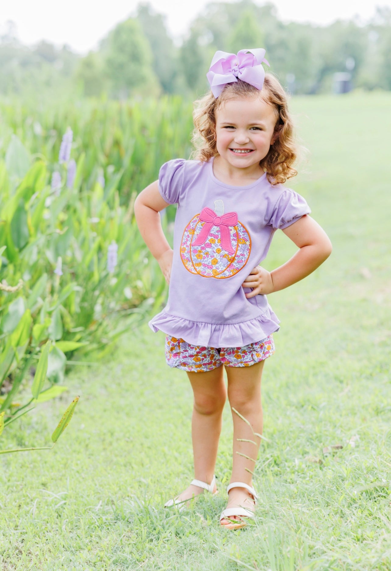 Fall Floral Appliqué Short Set
