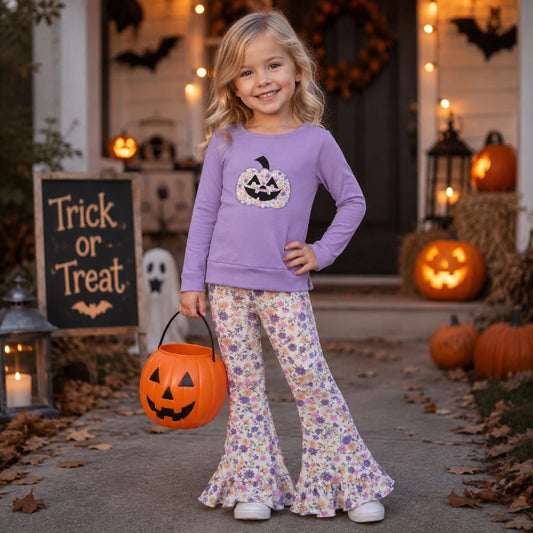 Girls purple floral pumpkin set