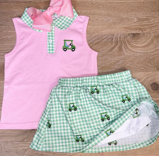 Pink & Green Girls Golf Skort Set