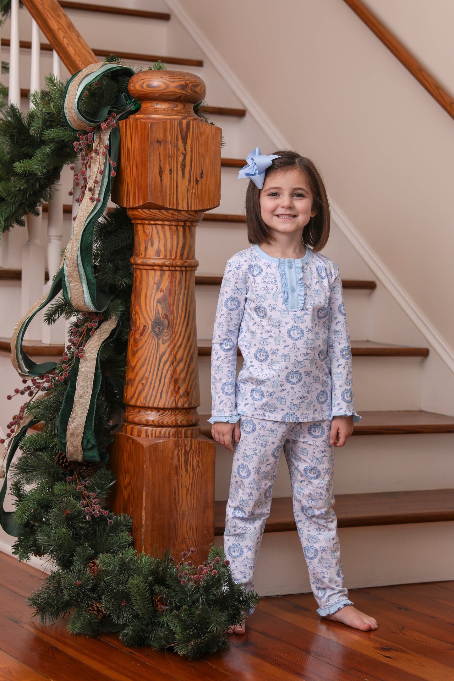 Christmas Toile Ruffle Pants Set