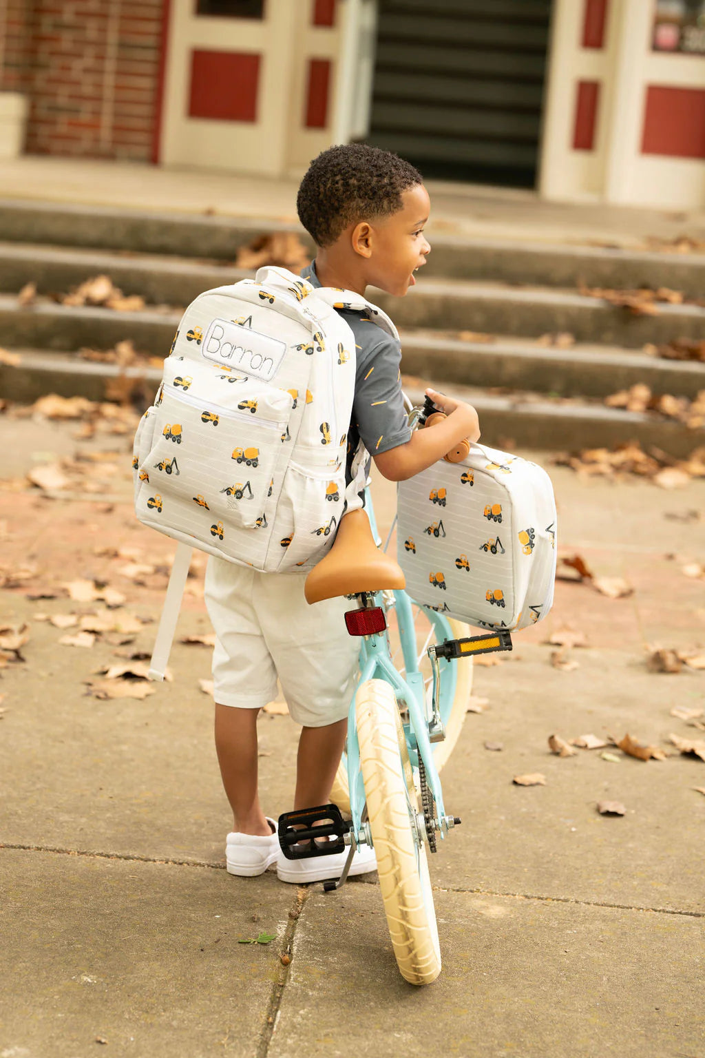Lunch Bag- Construction on Grey (monogram included)