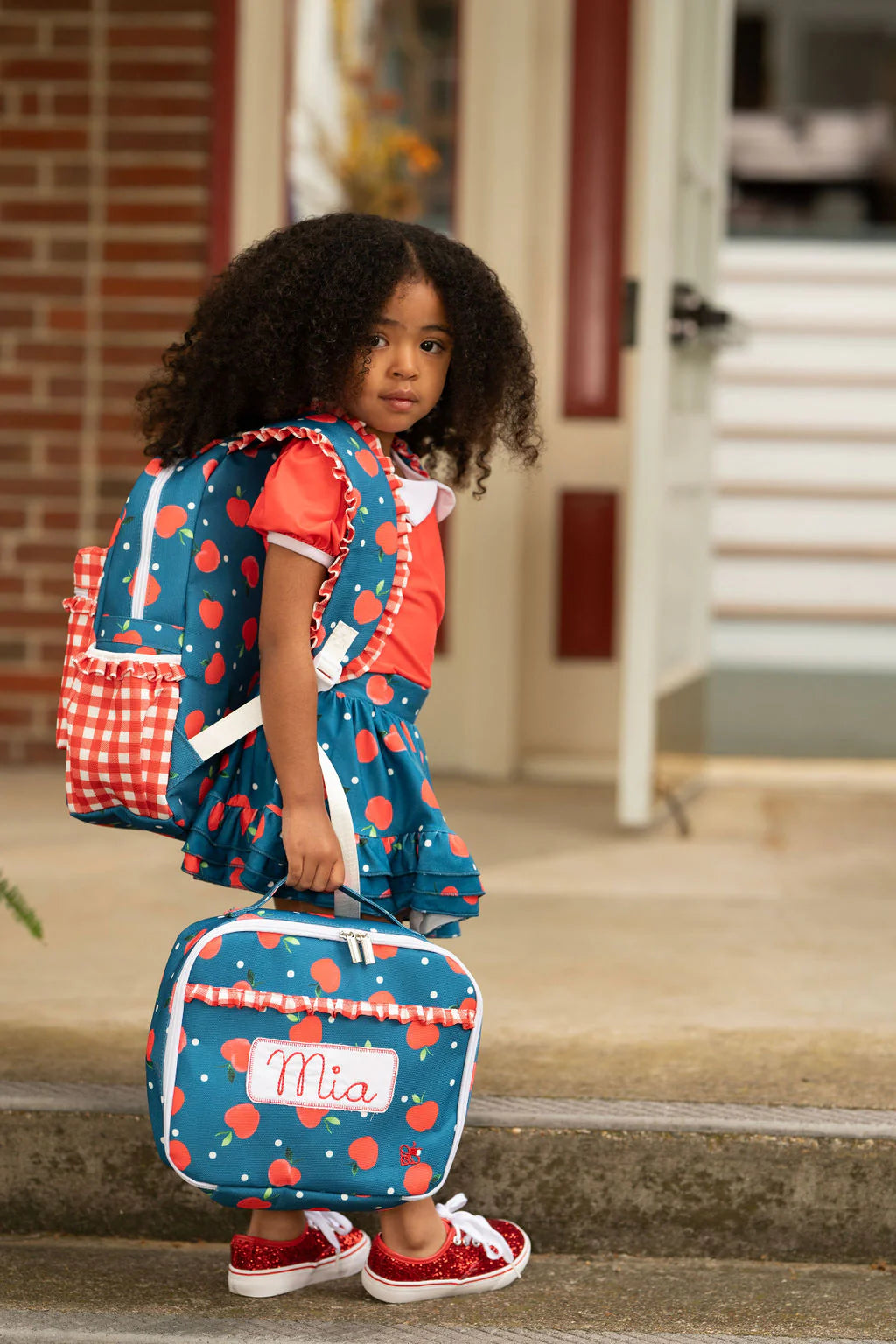 Lunch Bag- Apples on Navy (monogram included)