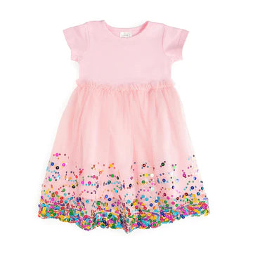 Pink Confetti Short Sleeve Tutu Dress