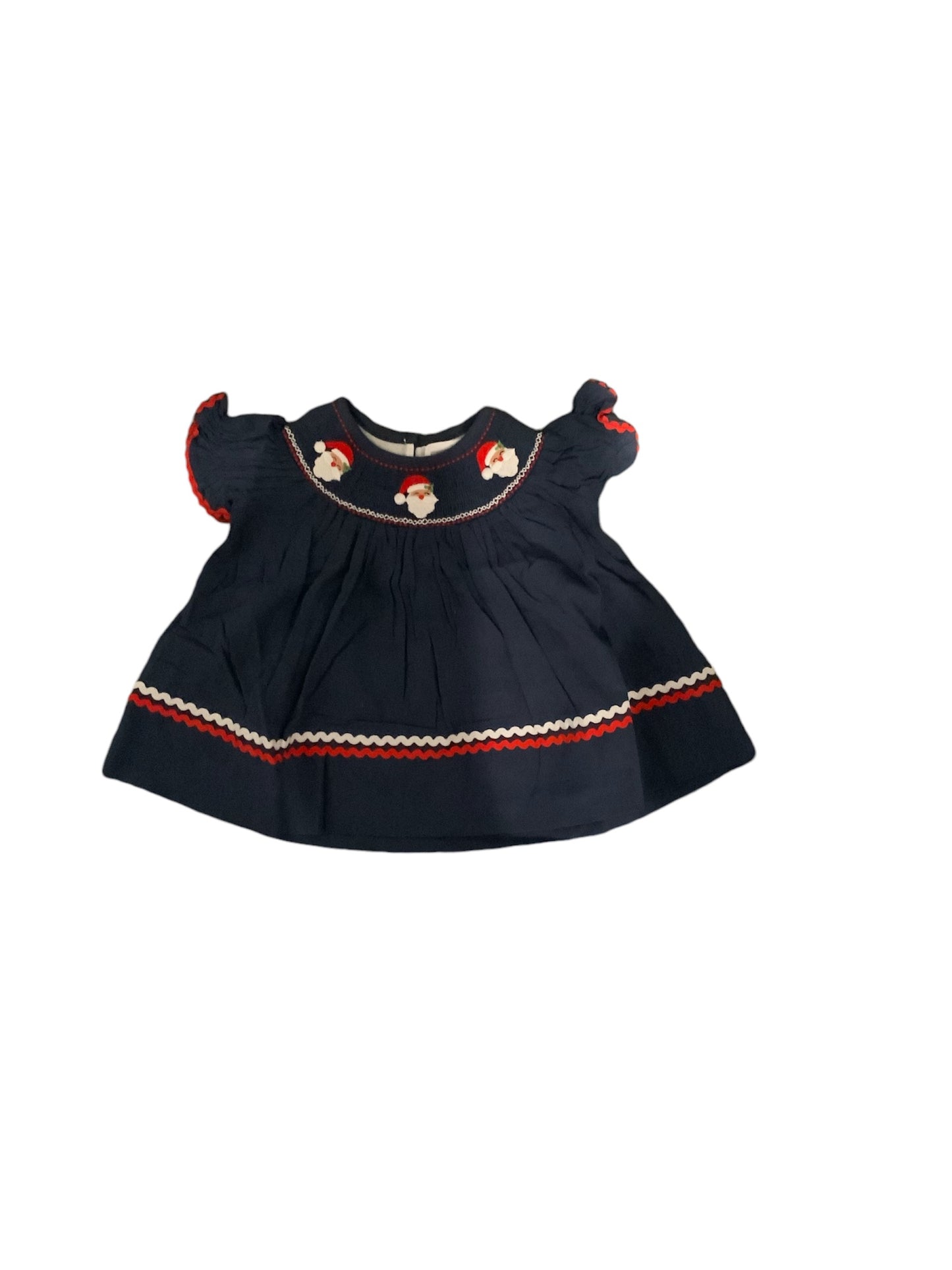 Navy Blue Santa Smocked Bishop Dress