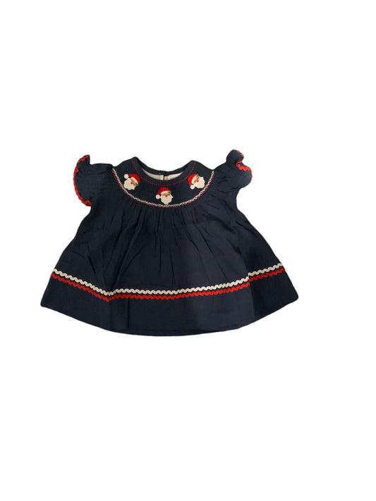 Navy Blue Santa Smocked Bishop Dress
