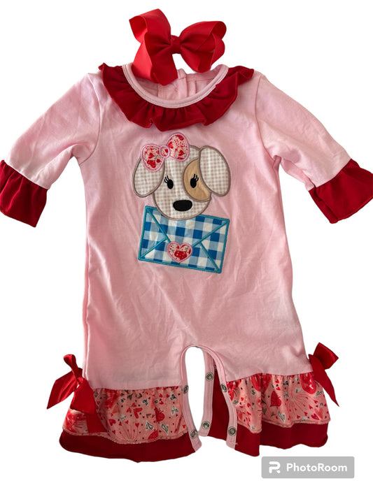 Pink Valentine Puppy romper