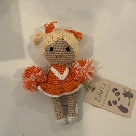 Cheerleader Bamboo Crochet Rattle - Orange & White