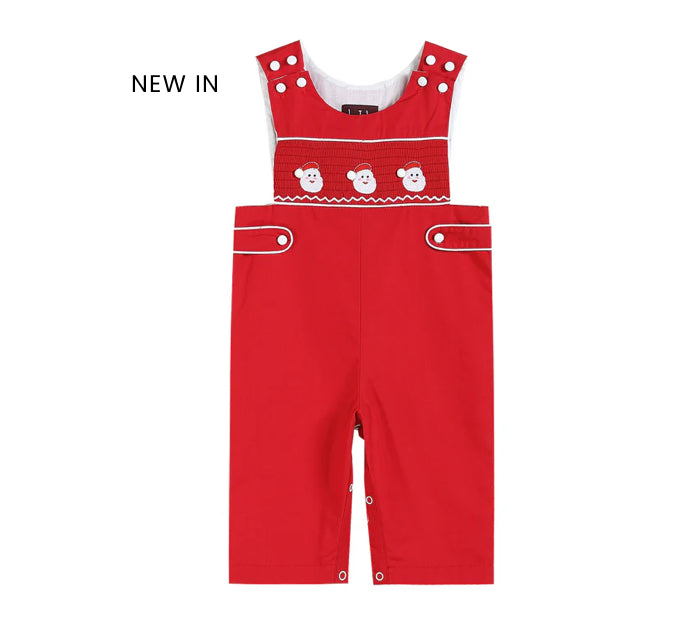 Red & White Santa Smocked Overalls