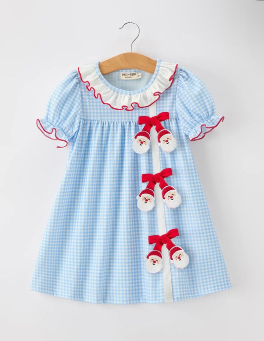 Christmas Santa Bow Plaid Girls Dress