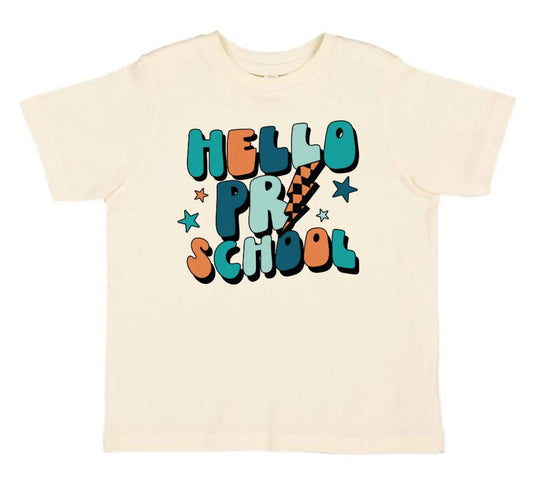 HELLO PRESCHOOL SHORT SLEEVE T-SHIRT - NATURAL