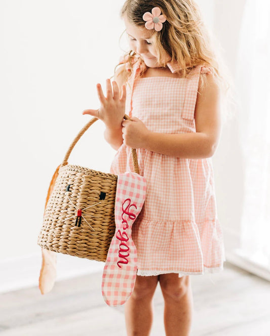 Pink Gingham Easter Bunny Basket (includes monogram)