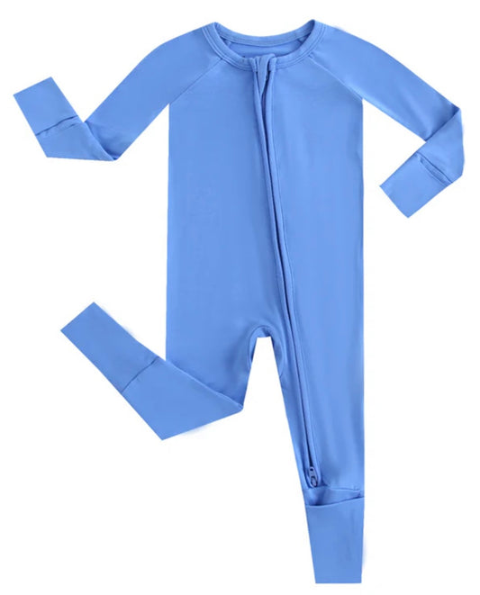 Pure Blue Zippered Baby Romper- Preemie