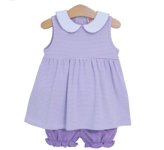 Charlotte Sleeveless Bloomer Set- Lavender Stripe