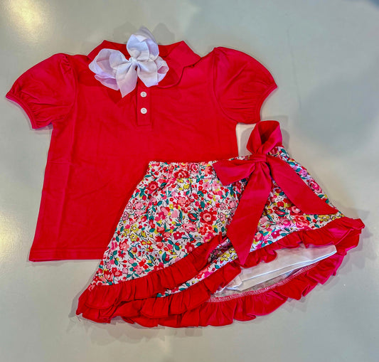 Hot Pink Floral Skort Set