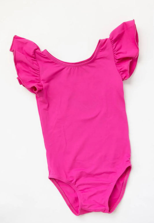 HOT PINK S/S FLUTTER SLEEVE LEOTARD