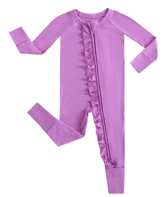 Luxie Lavender Ruffled Zipper Baby Romper-Newborn