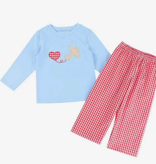 Valentine Boy Airplane Pant Set