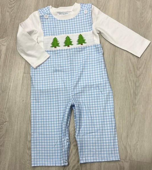 Blue Christmas Tree Boys Romper Set
