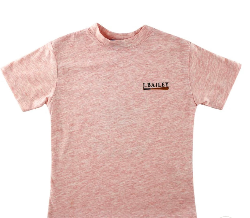 J. Bailey S/S Logo Tee- Baseball on Heathered Coral