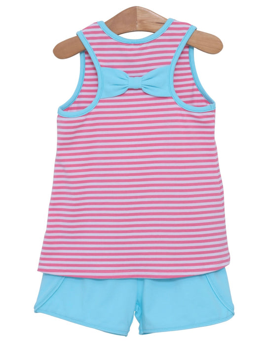 Abby Bow Back Short Set- Pink Stripe and Aqua