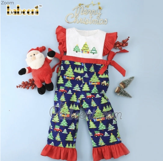 Christmas tree applique girl long bubble