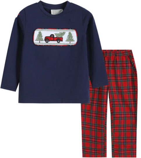 Red Poplin Santa Long Sleeve Smocked Bishop Dress