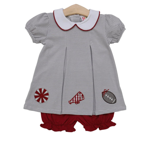 Game Day Pleat Bloomer Set- Gray Stripe