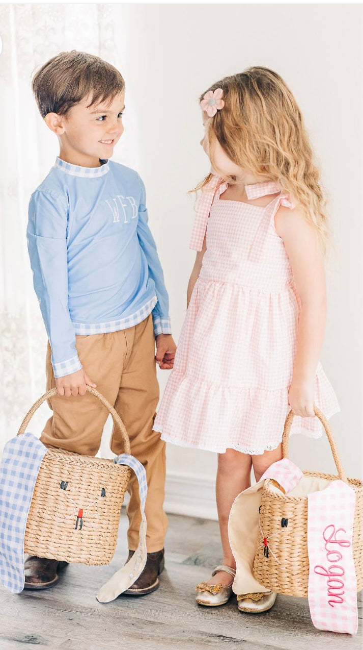 Pink Gingham Easter Bunny Basket (includes monogram)