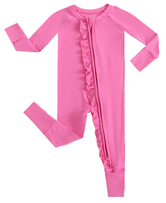 Perfectly Pink Ruffled Zipper Baby Romper- Preemie