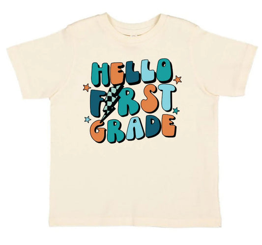 HELLO FIRST GRADE SHORT SLEEVE T-SHIRT - NATURAL