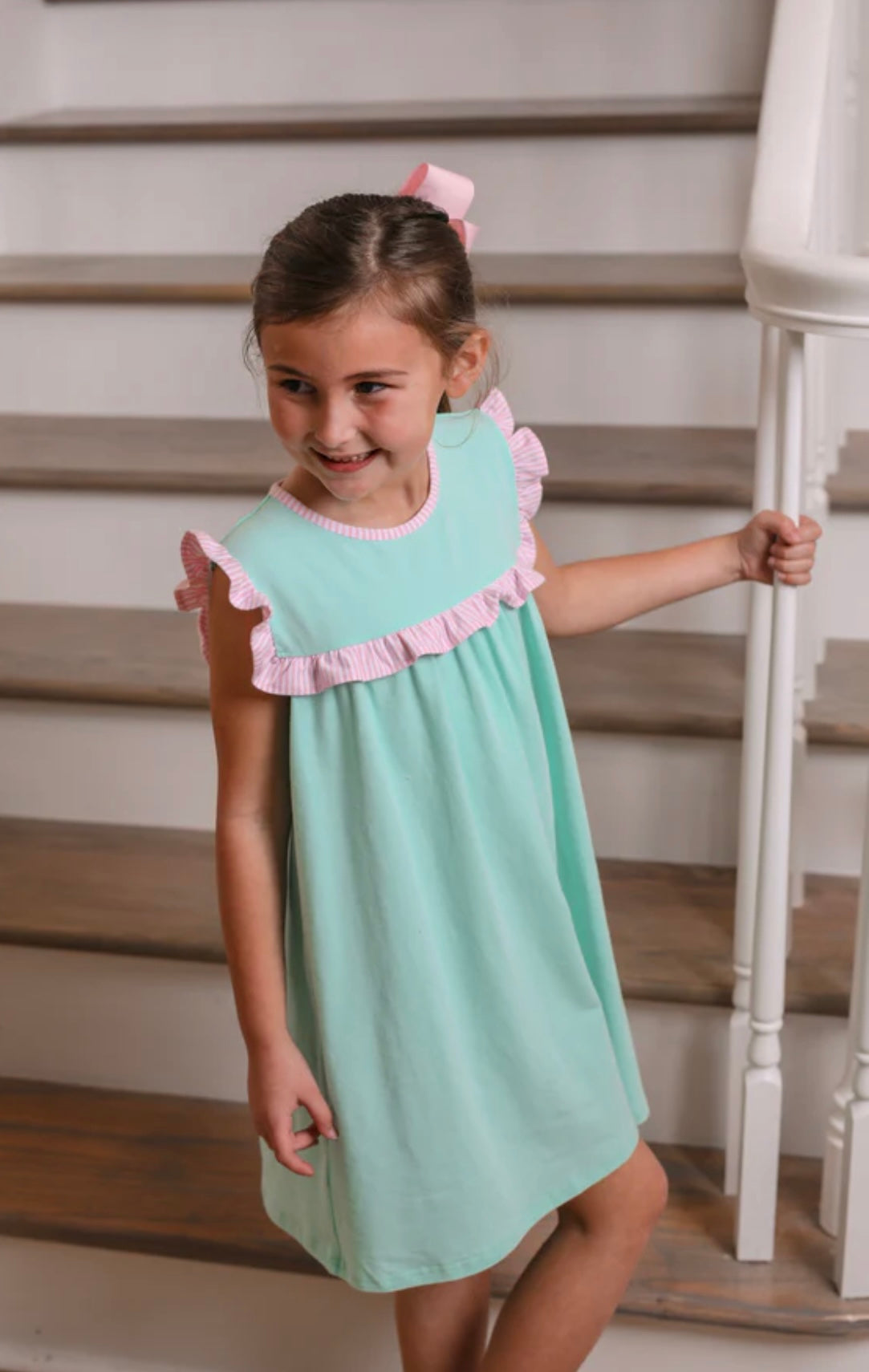 Bella Dress- Mint and Light Pink Stripe